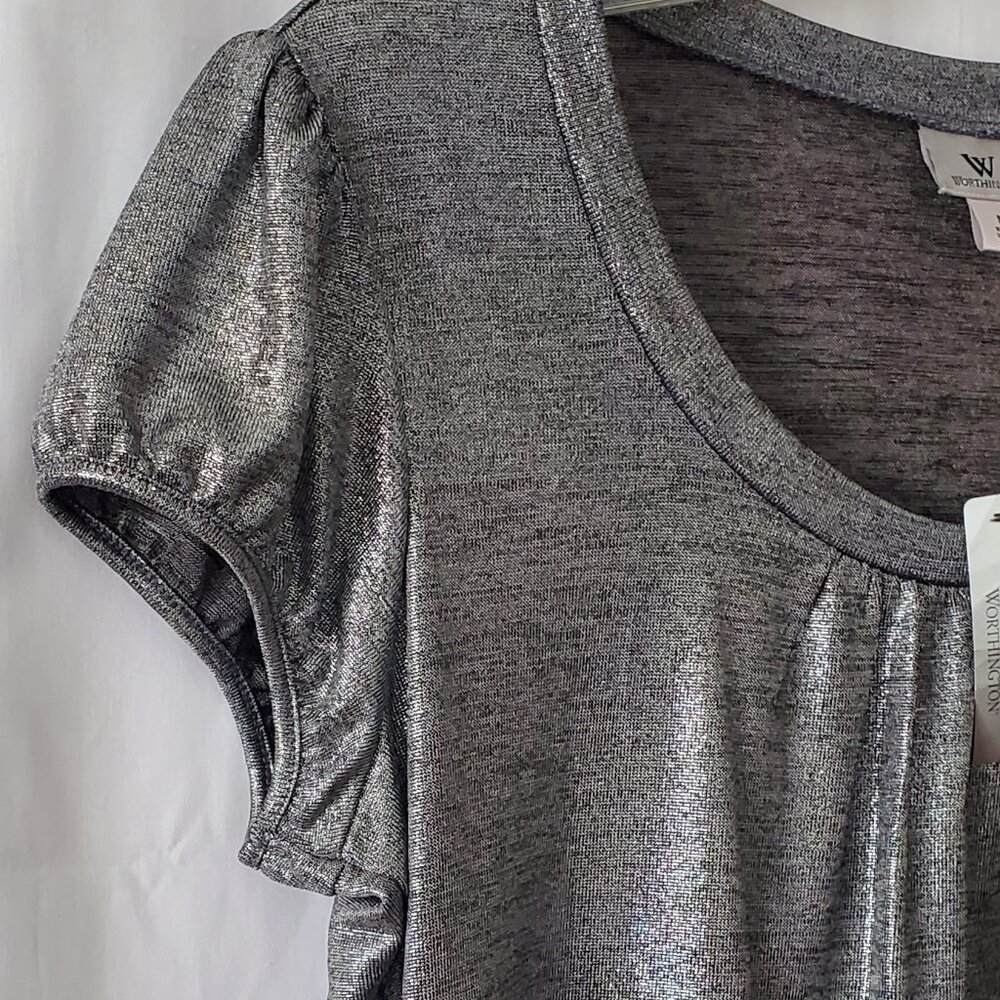 SALE! Worthington Silver Shell Cap Sleeve top size: M  NWT!! - Picture 8 of 9
